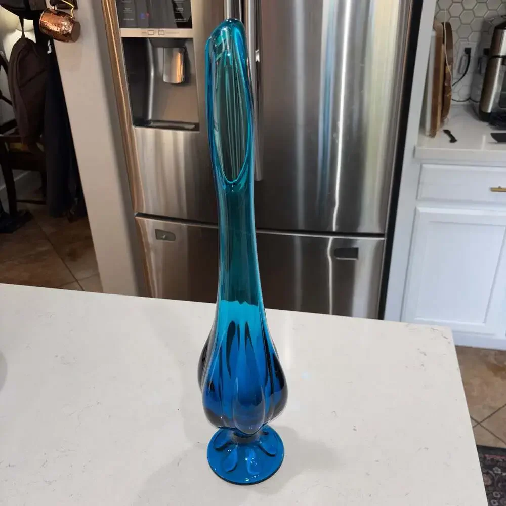 MCM Viking Glass Bluenique 21” Swung Vase Epic 6 Petal Footed Pedestal Excellen